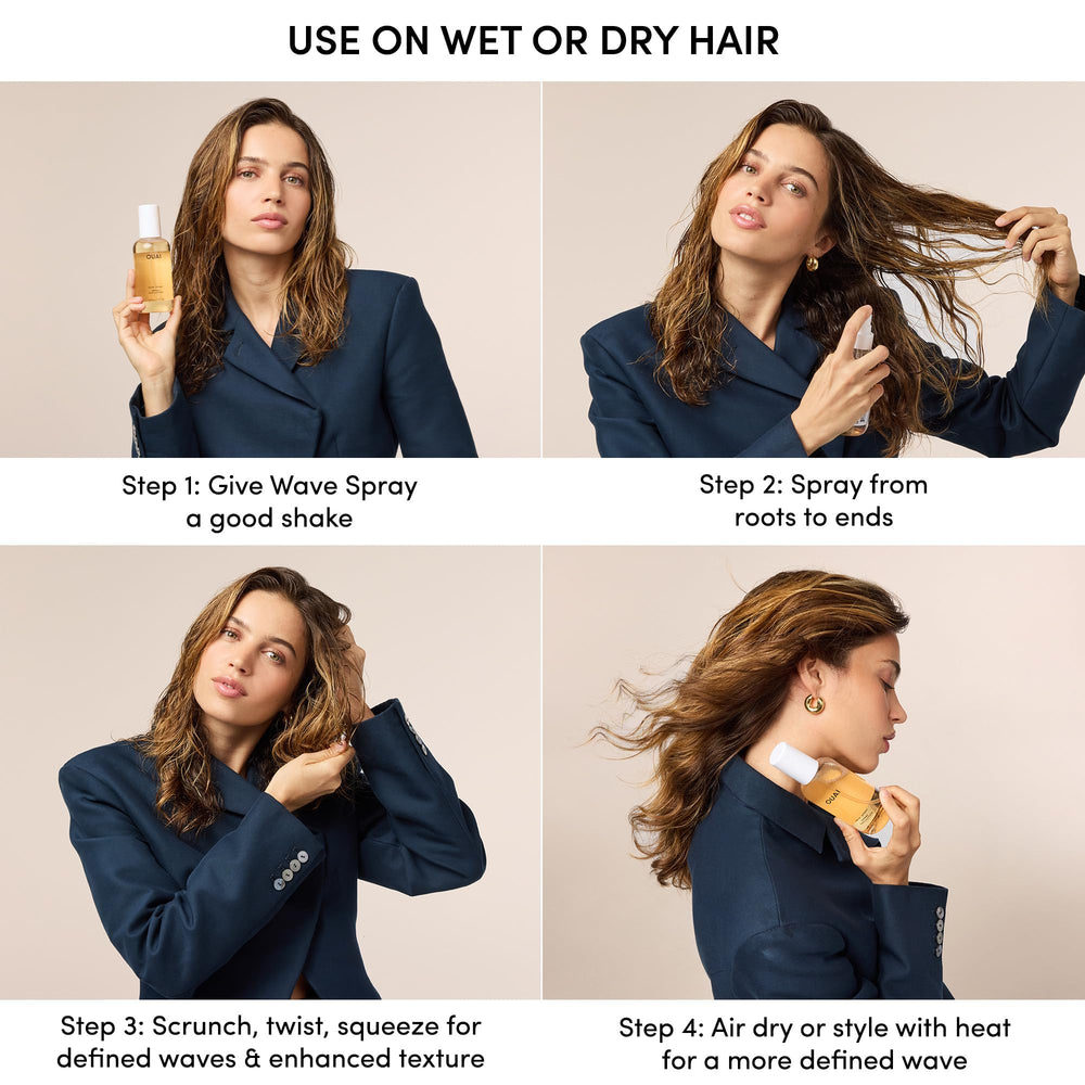OUAI texture before and after photo demonstrating reduced frizz and enhanced definition