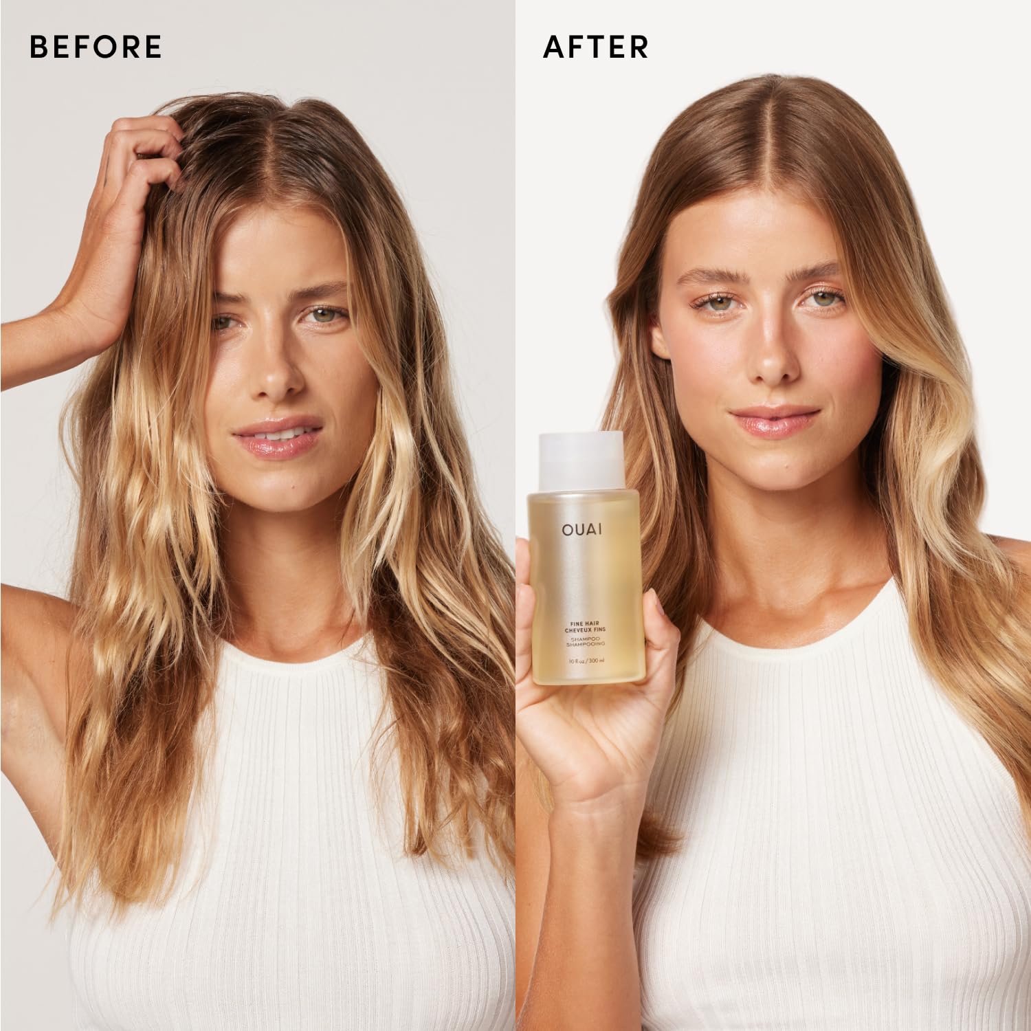 OUAI shampoo lather on hair demonstrating gentle cleansing