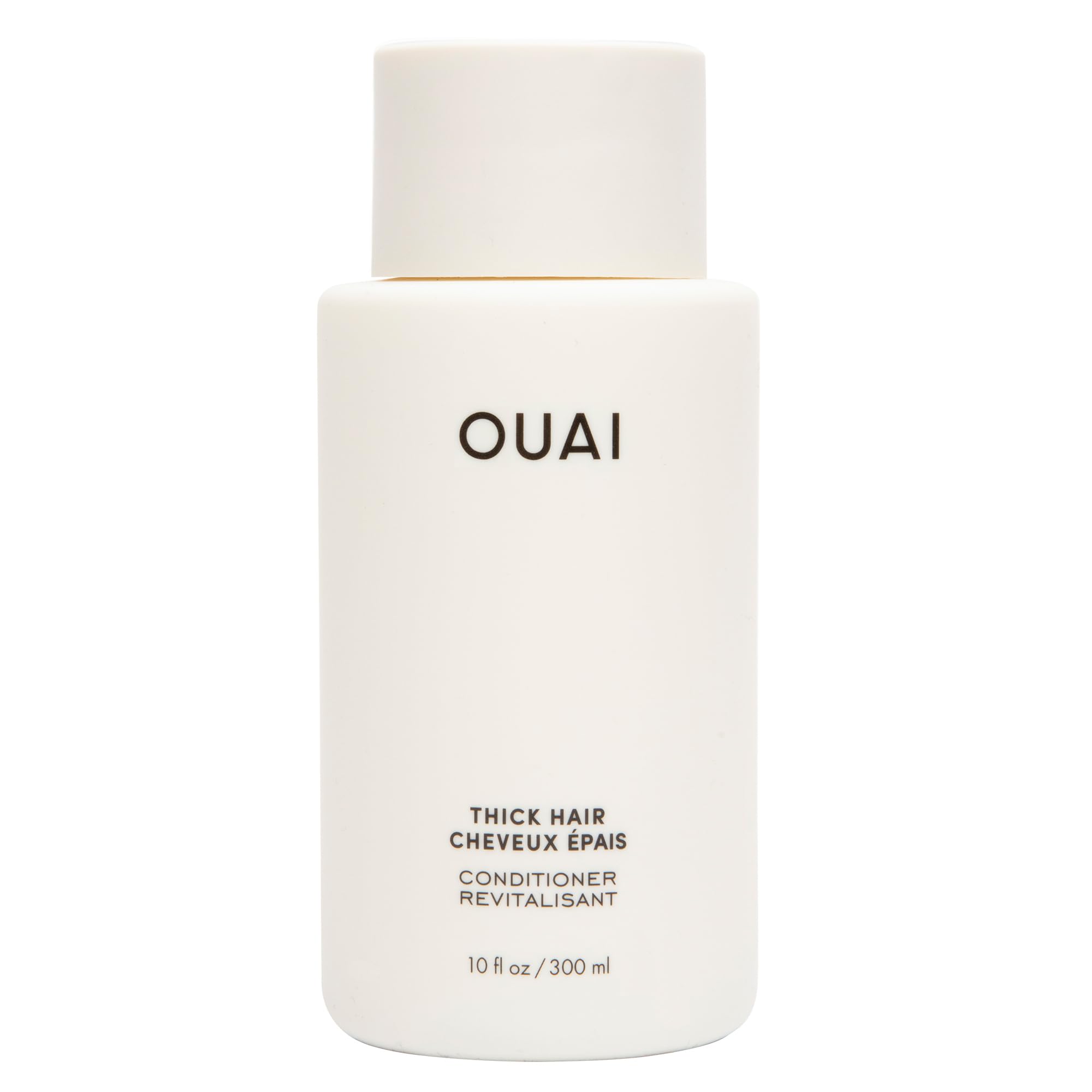 OUAI thick conditioner front packaging shows jar and brand, conveys moisturizing benefits