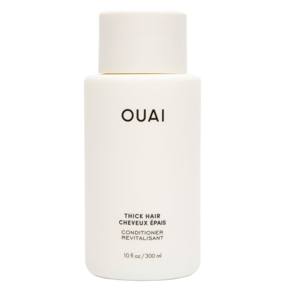 OUAI thick conditioner front packaging shows jar and brand, conveys moisturizing benefits