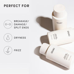OUAI applying conditioner mid-shaft to ends for detangling benefits
