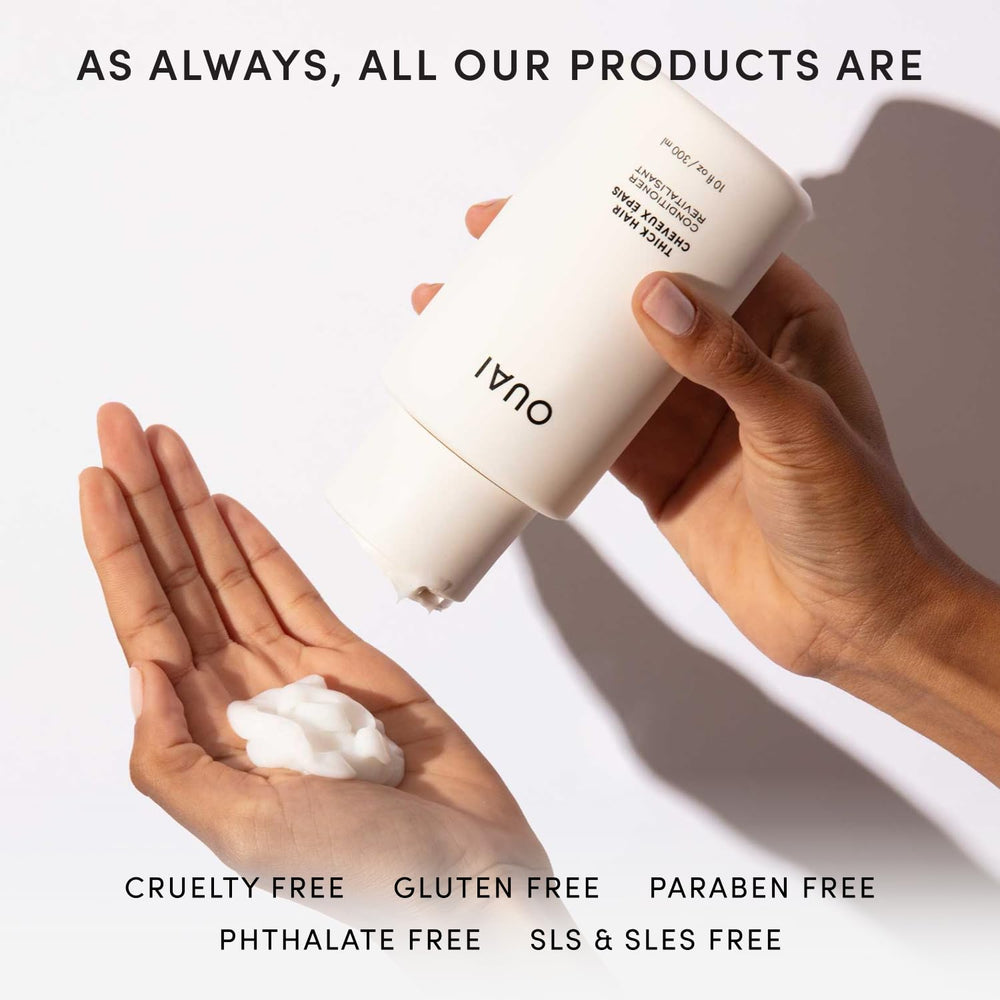 OUAI refill pouch topping up a bottle to reduce plastic waste