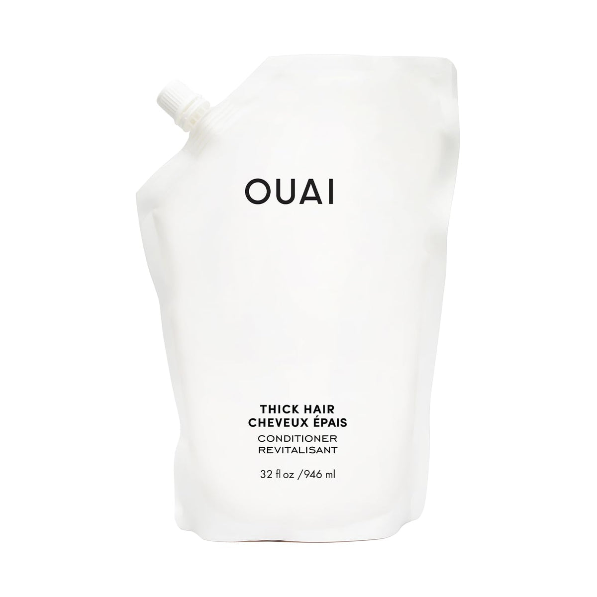 OUAI refill pouch front view showing product and convenience