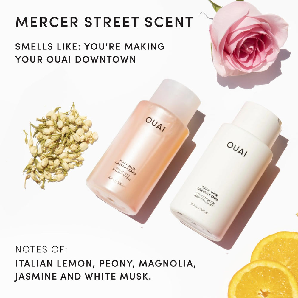 OUAI bottles on bathroom shelf showing everyday routine convenience