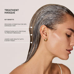 OUAI mask applied to damp hair demonstrating easy at-home use