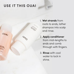 OUAI styling before and after illustrates reduced frizz and smoother finish