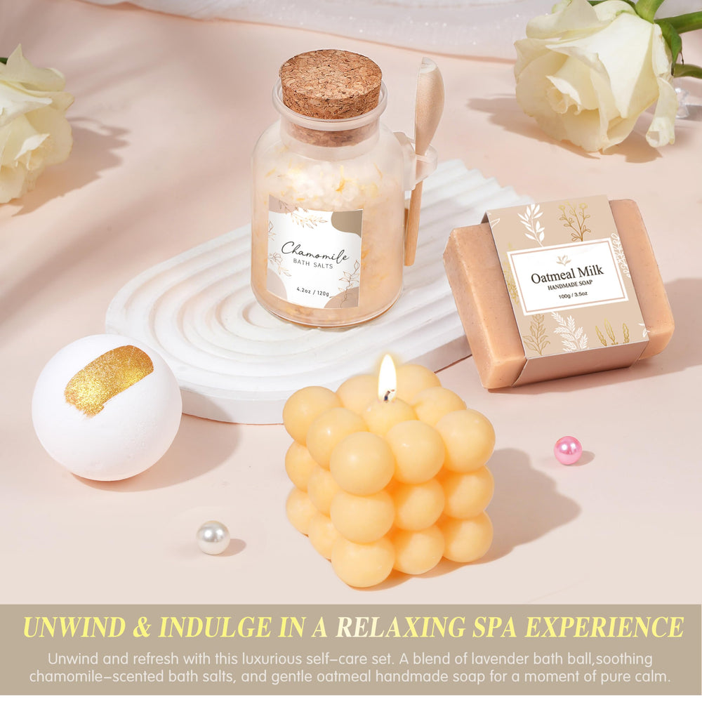 Oufrenn bath bomb soap and soy candle close-up for spa relaxation