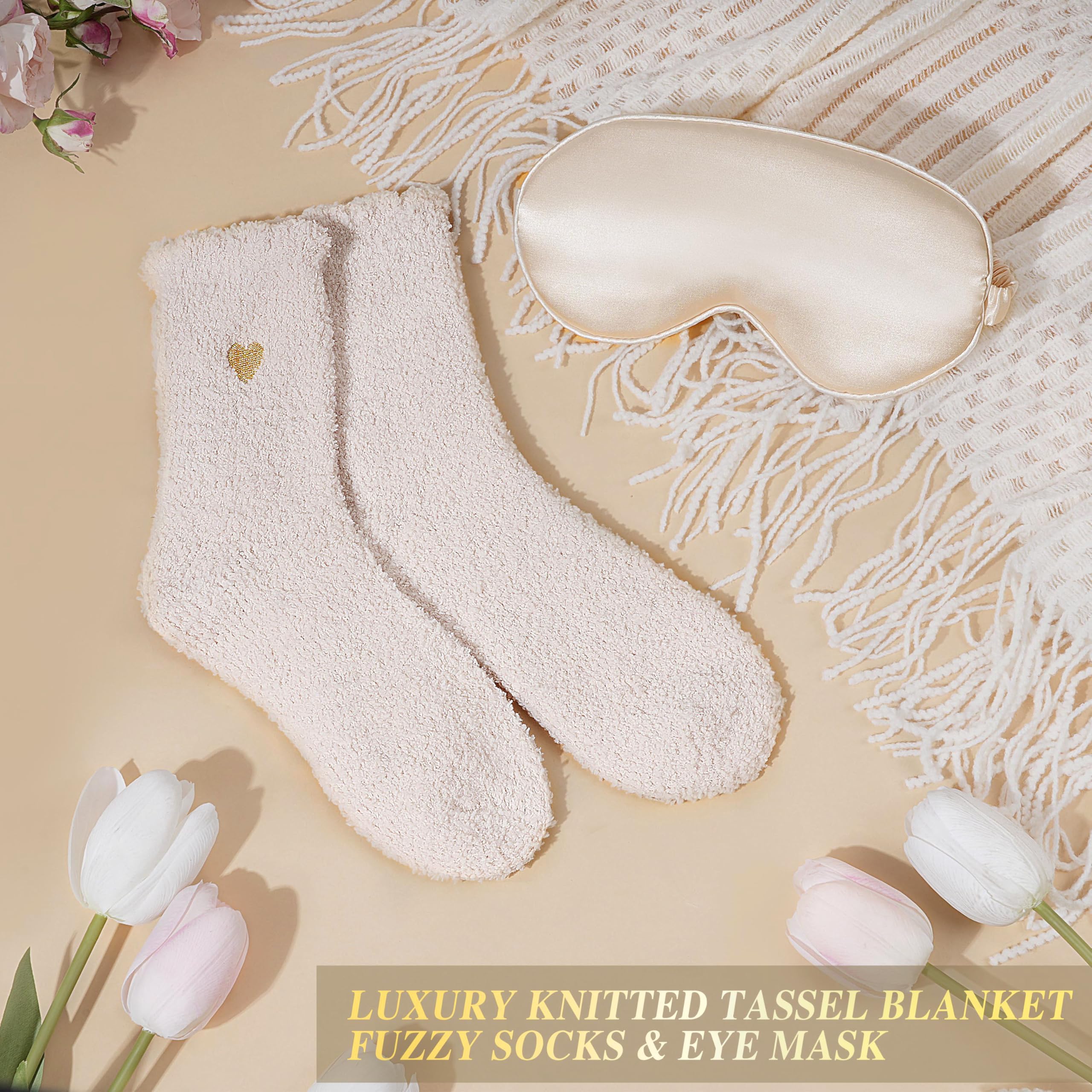 Oufrenn fuzzy socks and silk eye mask conveying comfort and rest