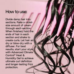 Ouidad cream applied on damp curls demonstrating enhanced definition and shine