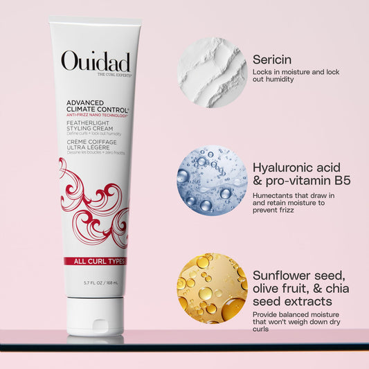 Ouidad cream texture close-up highlighting lightweight formula and easy spread benefit