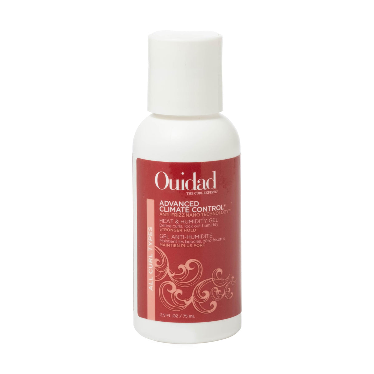 Ouidad travel gel front packaging showing brand and compact size for portability
