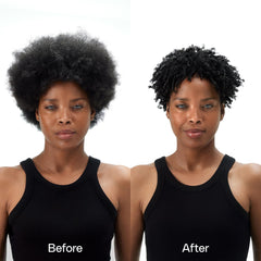 Ouidad applying leave-in to damp curly hair demonstrating easy detangling and slip