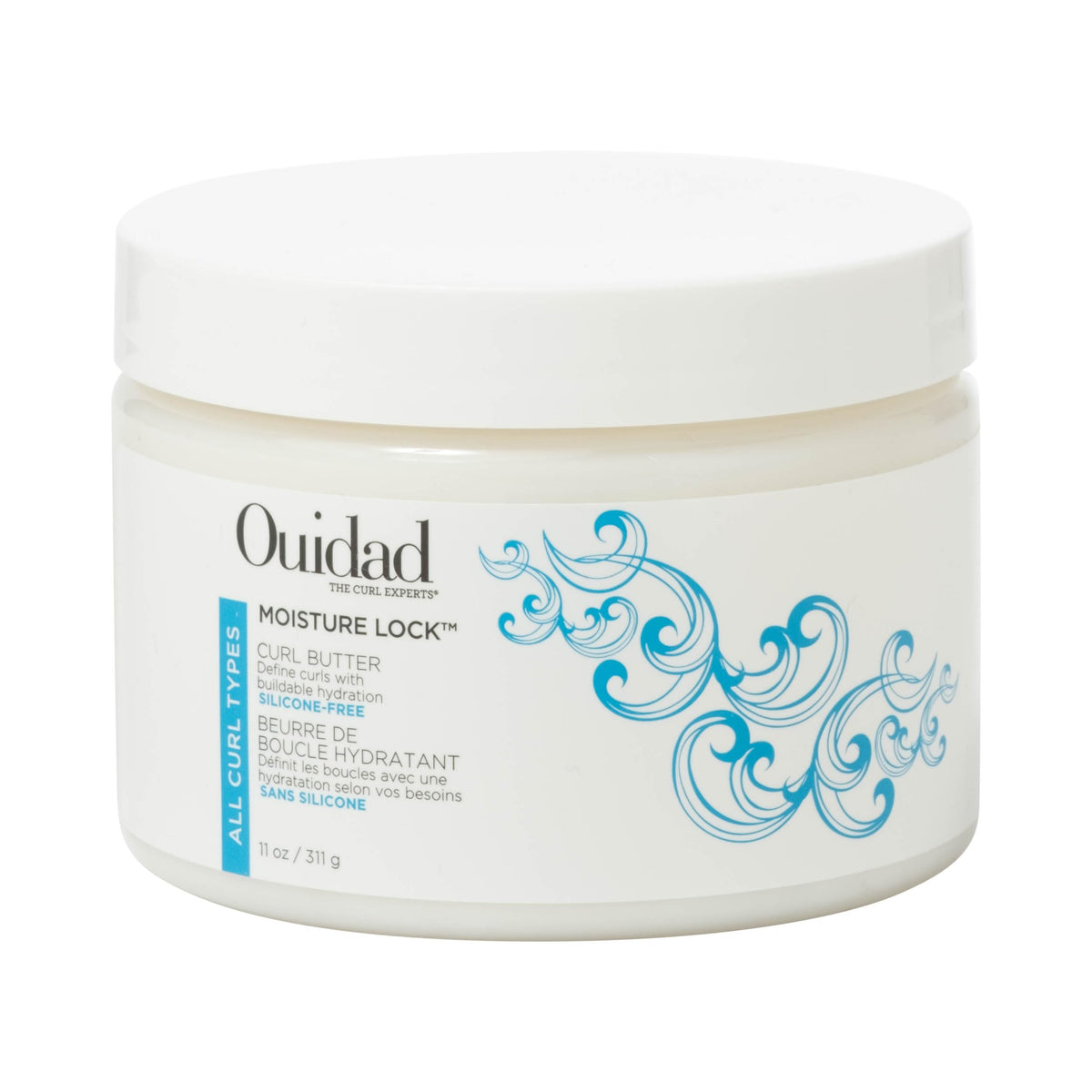 Ouidad jar front view showing product and clear size for styling benefit