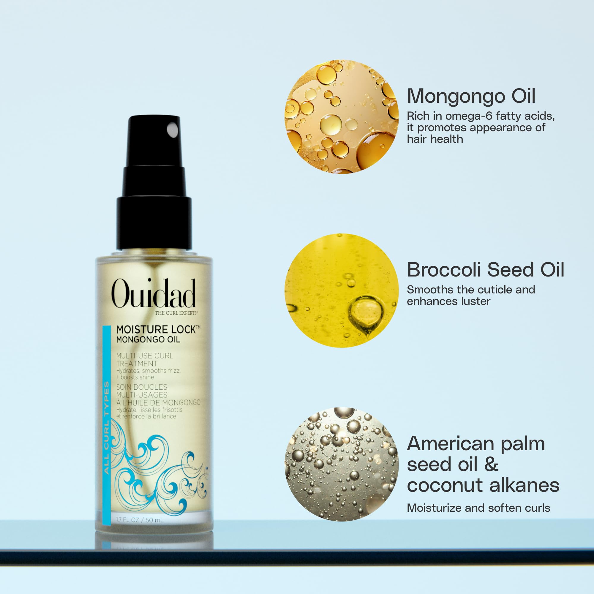 ouidad oil pouring from dropper, demonstrates easy application benefit