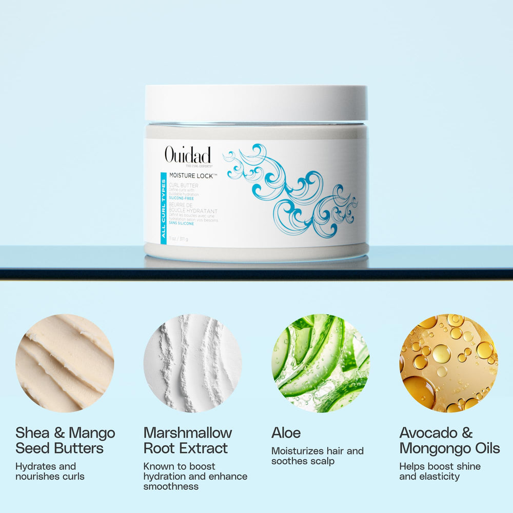 Close-up texture of Ouidad curl butter demonstrating creamy hydration