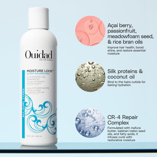 Ouidad pump dispenser detail highlighting convenient travel-sized 2.5 fl oz