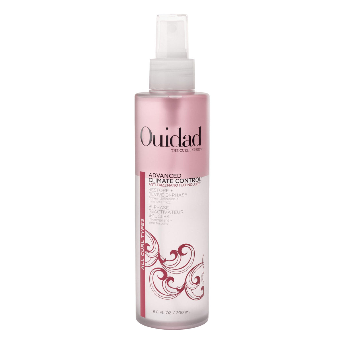 Ouidad Restore + Revive front label showing product and size benefit: clear curl refresher