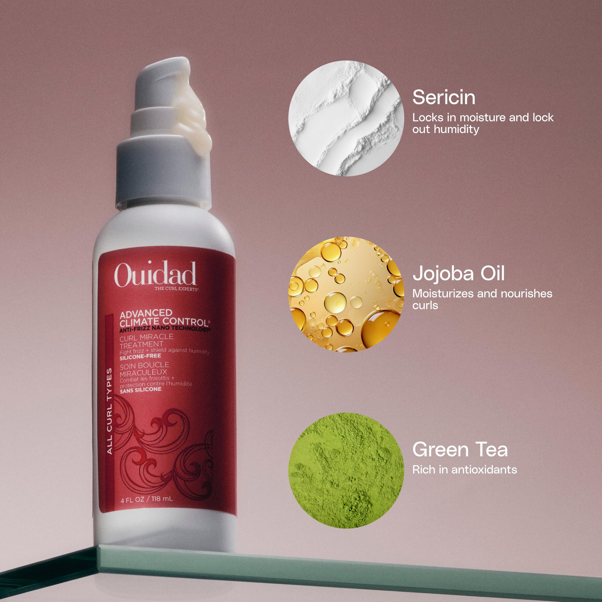 Ouidad cream texture close-up, reveals smooth consistency for frizz control