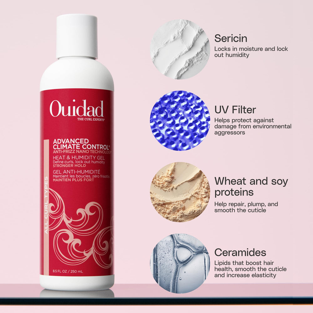 Ouidad gel texture closeup showing smooth, lightweight gel for non‑crunch hold