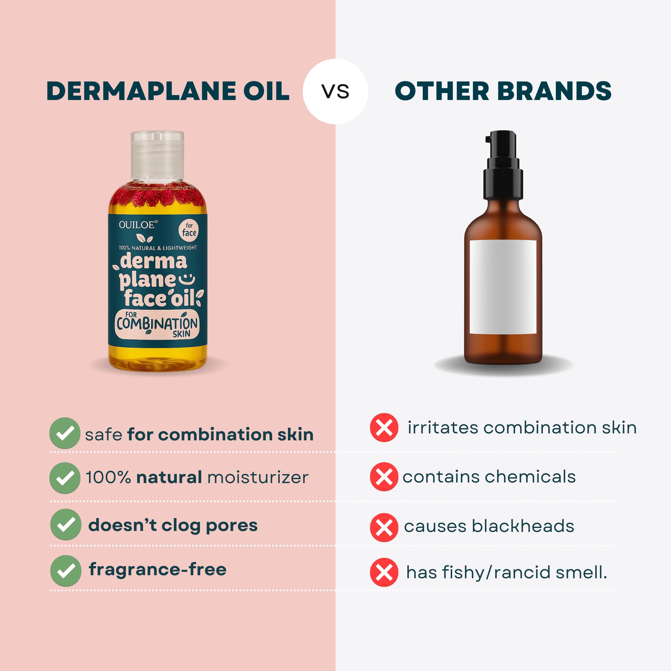 before and after skin image showing Ouiloe oil improves smoothness