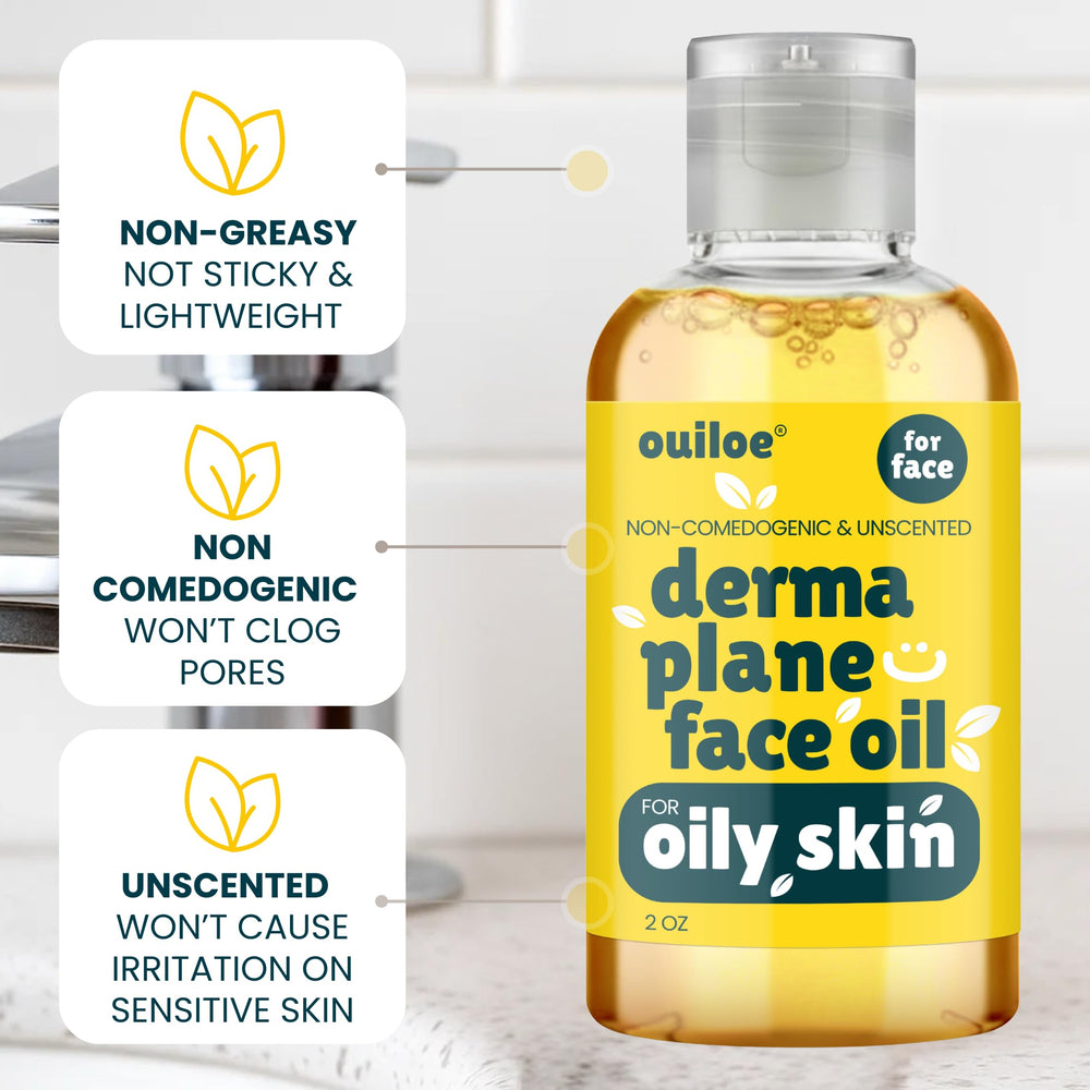 dermaplaning tool gliding with Ouiloe oil for smoother shave