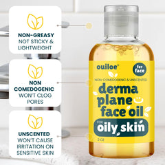 dermaplaning tool gliding with Ouiloe oil for smoother shave