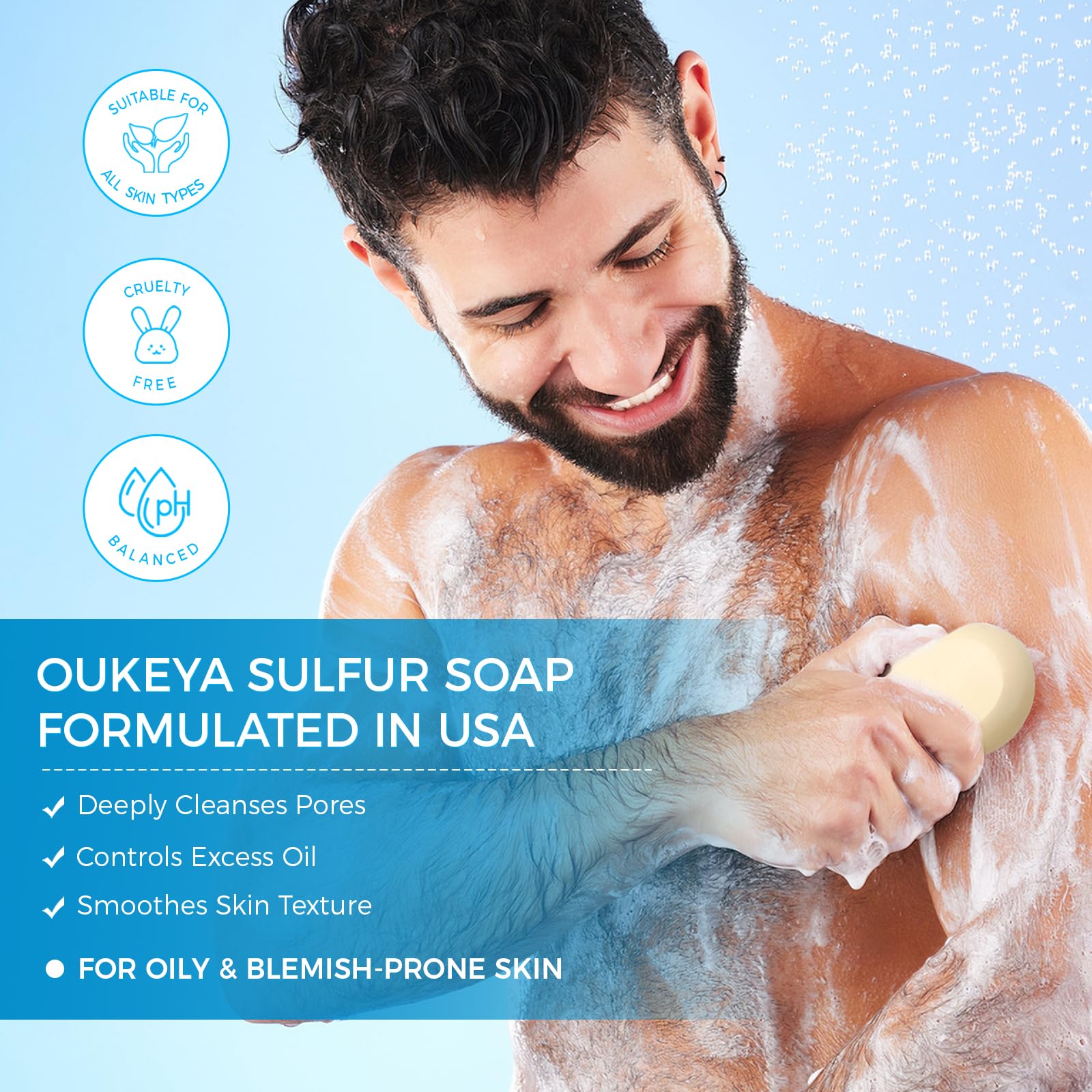 OUKEYA soap lather on hand demonstrating effective cleansing