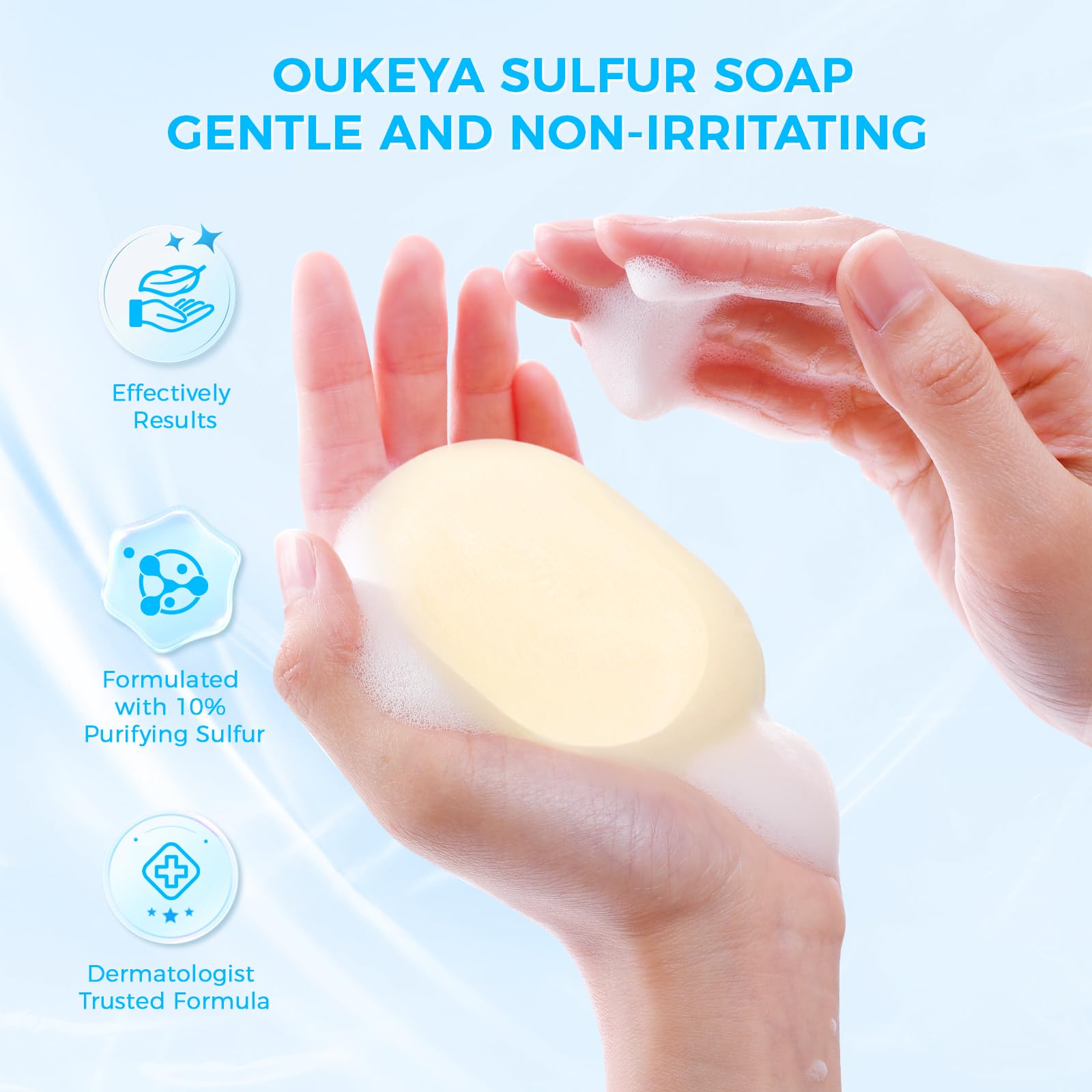OUKEYA soap beside moisturizer for size comparison and routine