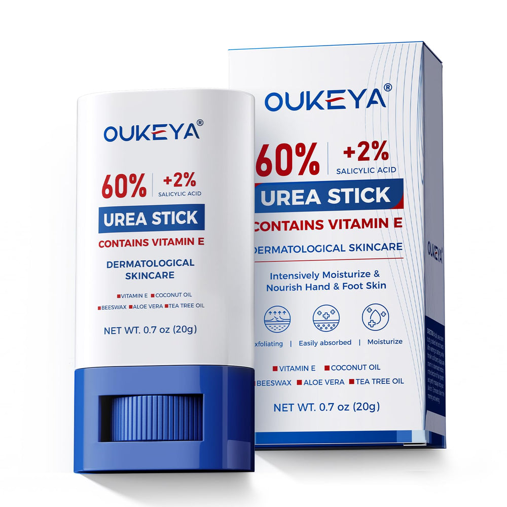 OUKEYA stick front packaging showing product and cap, convenient travel size benefit
