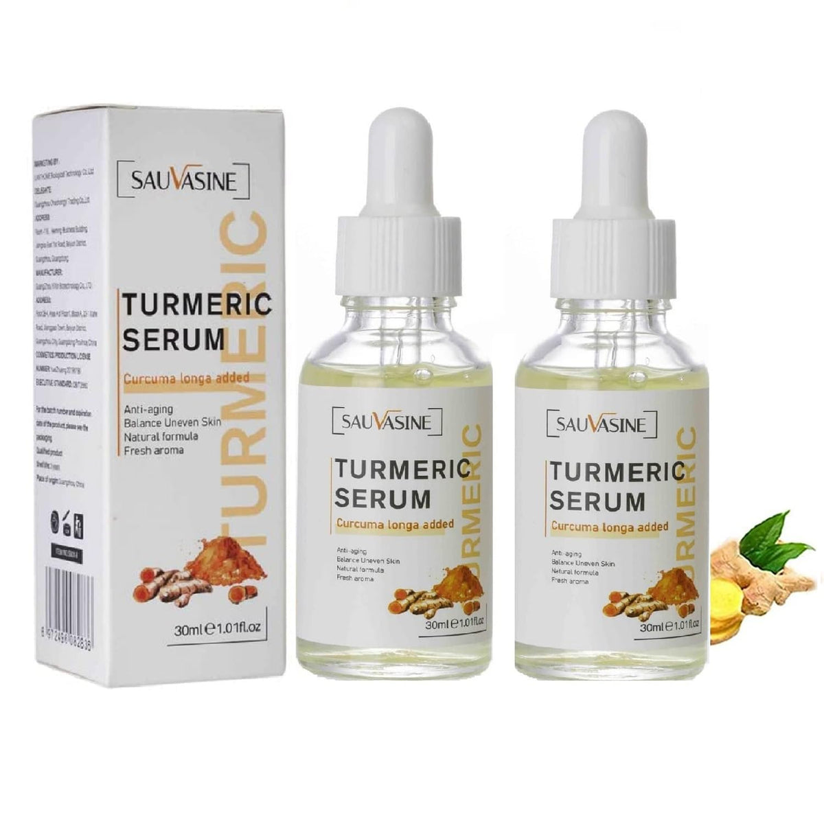 OUKPANE bottle front view showing turmeric serum packaging and brightening benefit
