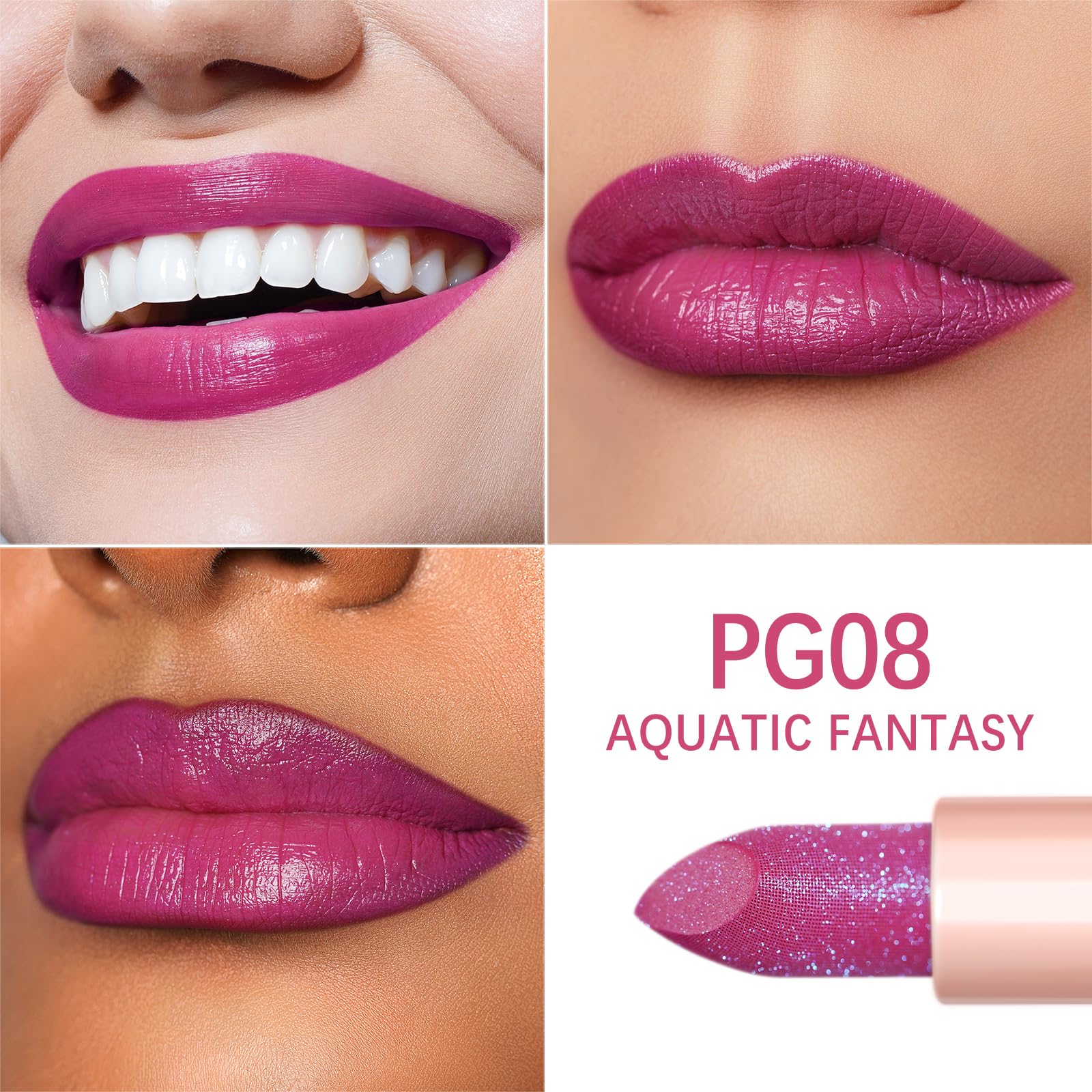 Oulac applied on lips showing subtle purple tint and plumping benefit