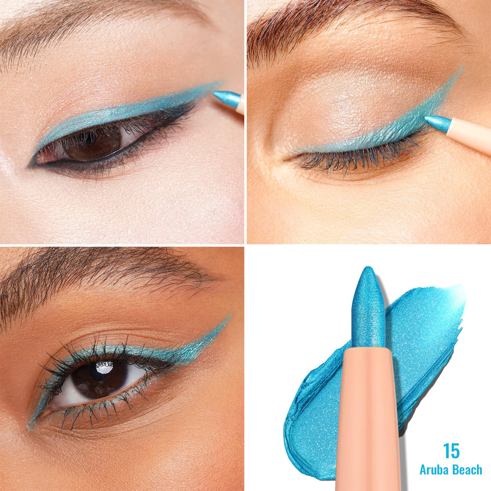 Oulac applied on upper lashline creating defined eye with precise blue intensity