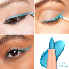 Oulac applied on upper lashline creating defined eye with precise blue intensity