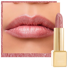 Oulac lipstick front view showing light pink metallic shade and sleek tube, ideal for gifting