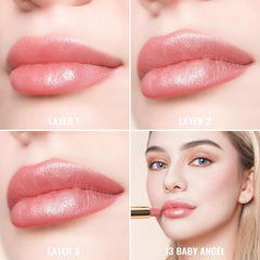 Swatches of Oulac Baby Angel on skin showing buildable shimmer and color payoff