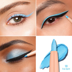 Oulac swatch of blue eyeliner on skin highlighting intense pigment payoff