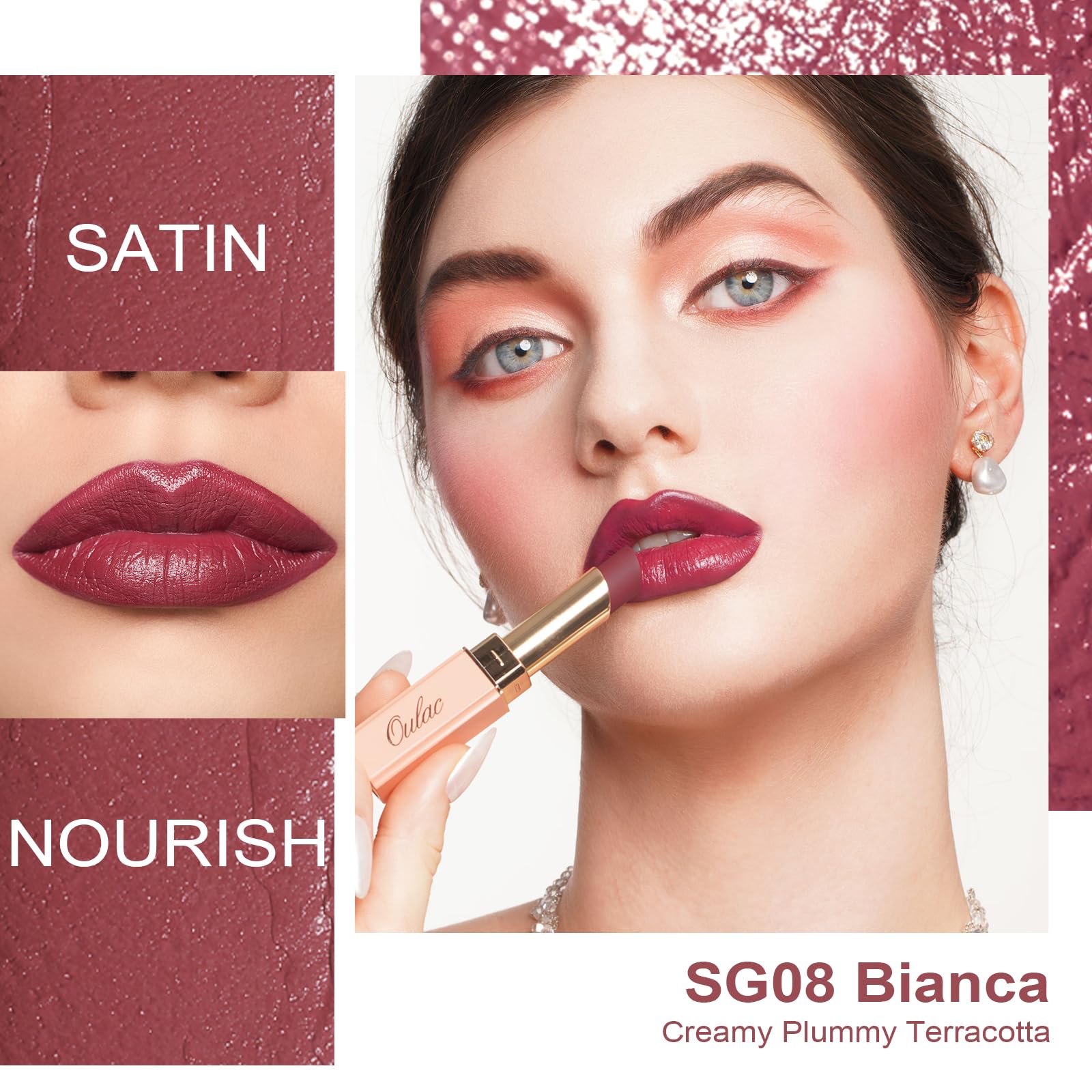 Oulac close-up of lipstick bullet highlighting creamy texture