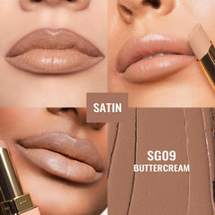 Oulac lipstick next to a coin showing product size and travel-friendly benefit