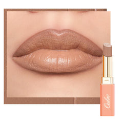 Oulac lipstick tube front view showing shade and sleek design for easy carry