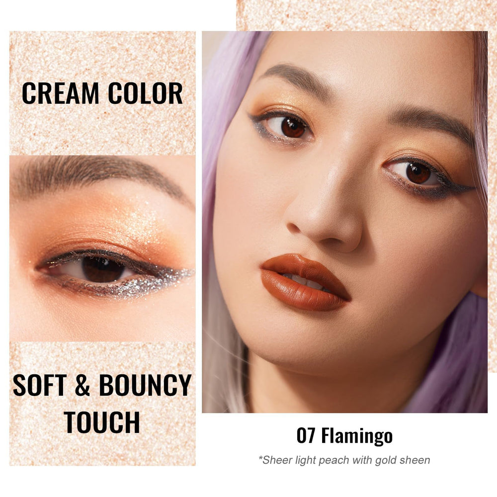 Oulac cream eyeshadow texture closeup showing smooth shimmer benefit: even pigment