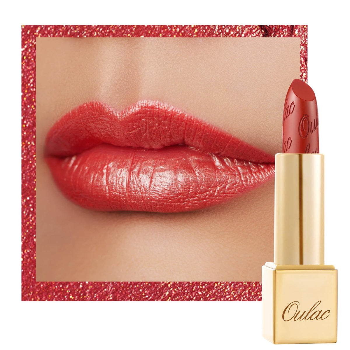 Oulac Dangerous(02) front packaging showing bold orange-red shade and metallic tube, attractive gift