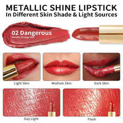 Oulac Dangerous(02) model wearing lipstick in evening setting showcasing luminous high-impact color