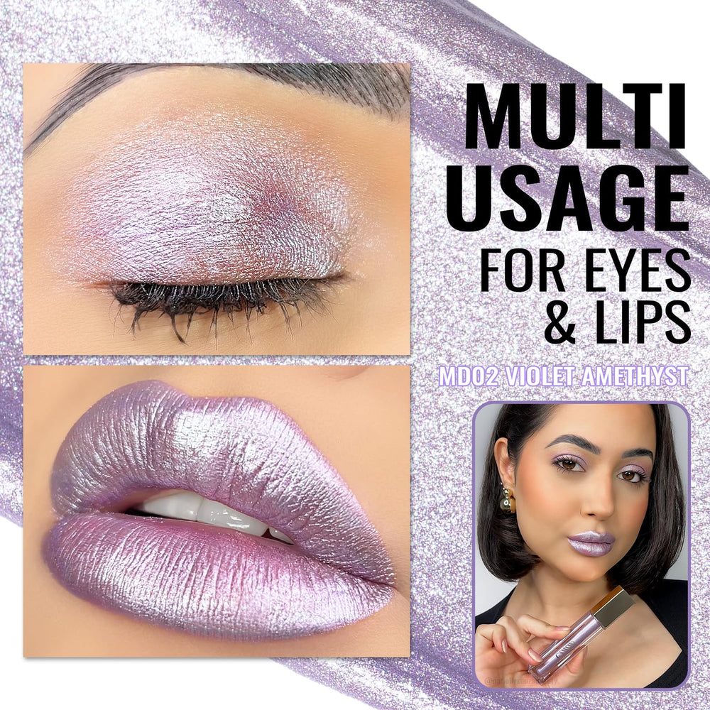 Oulac applied on eyelid to show dual-use metallic sheen and blendability