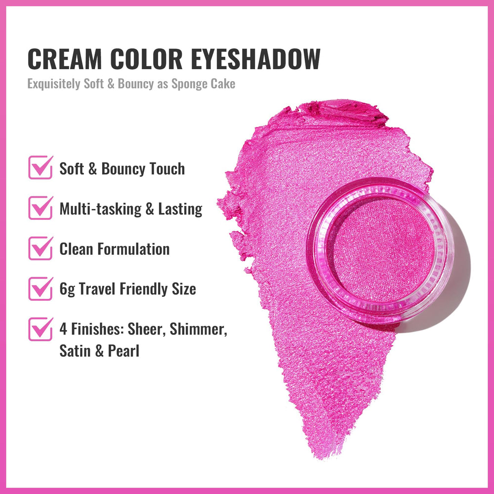 Oulac applied on eyelid showing luminous hot pink payoff and crease resistance