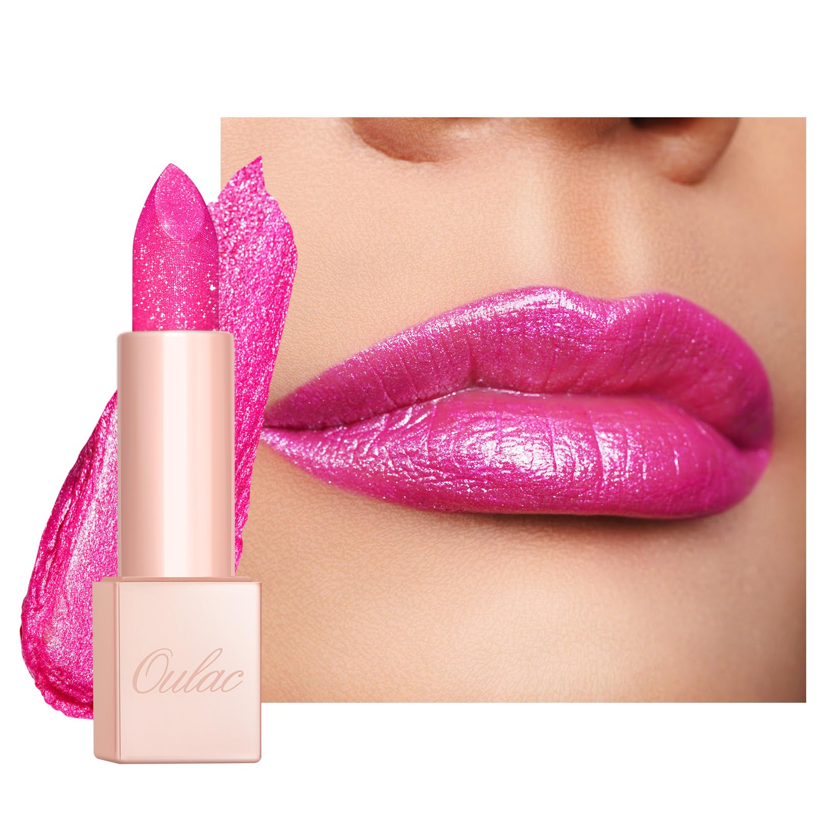 Oulac front packaging D02 Sparkle Sensation shows glossy pink shimmer and elegant case benefit
