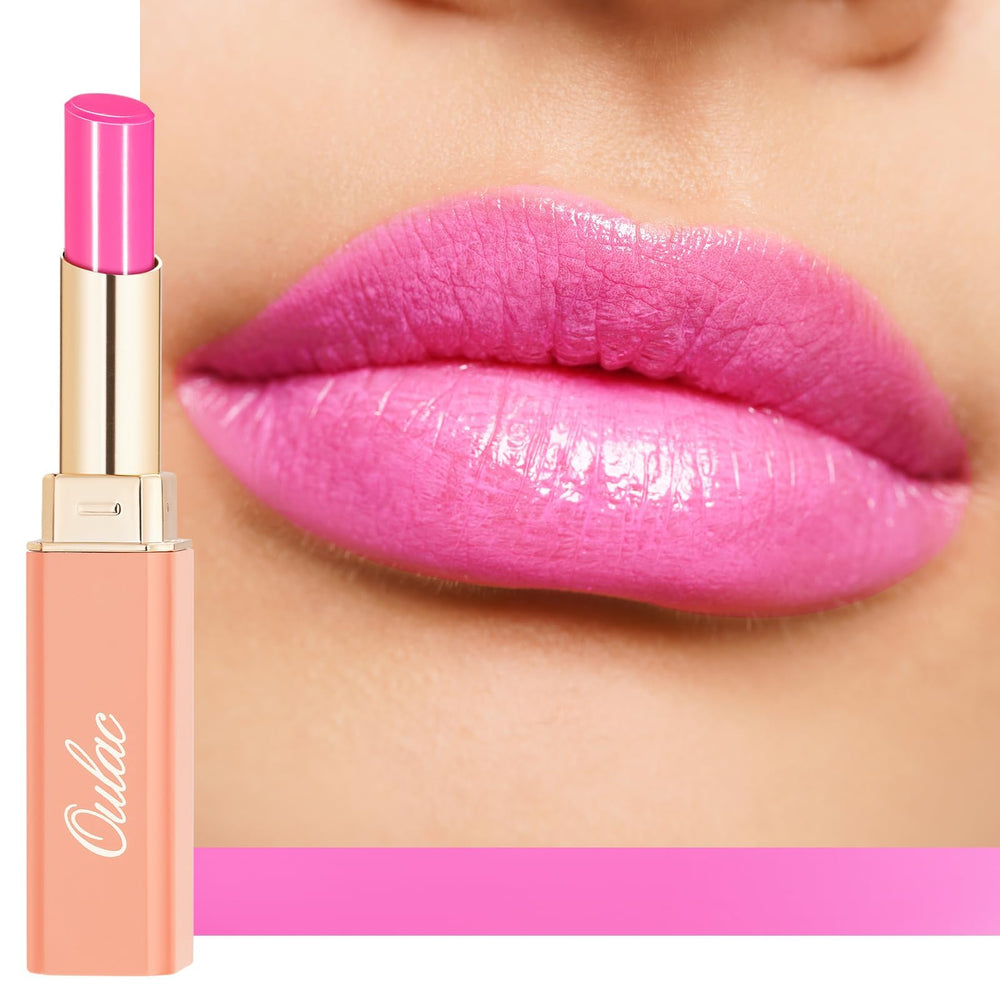 Oulac front packaging showing bright pink shade and compact size benefits