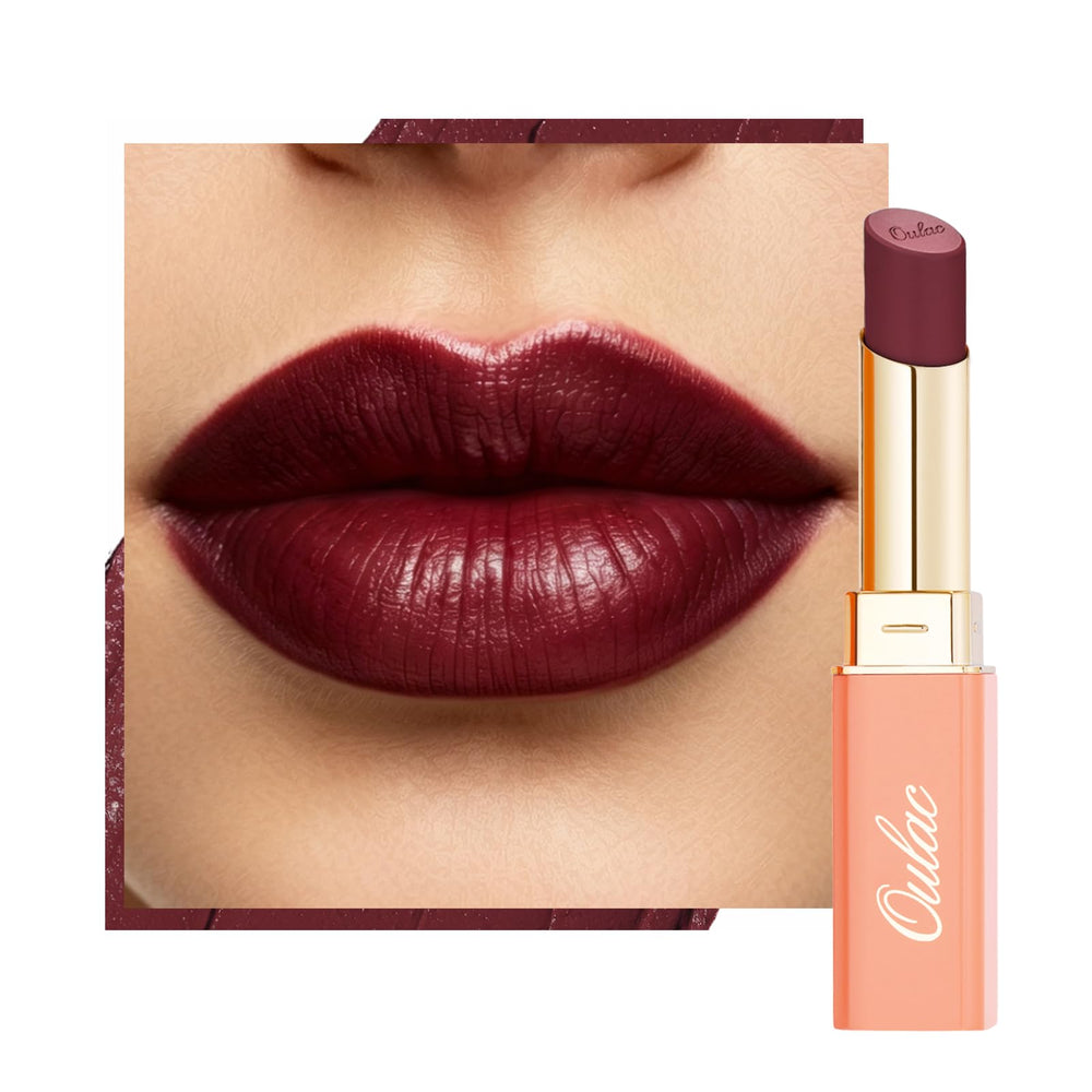 Oulac front packaging showing burgundy tube and clear branding for confident color