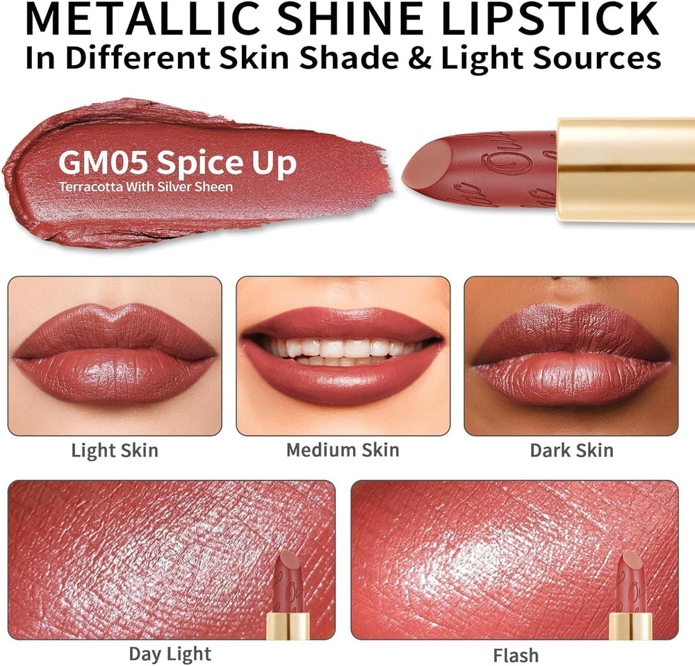 Oulac GM05 lips close-up demonstrates metallic finish and hydrated look