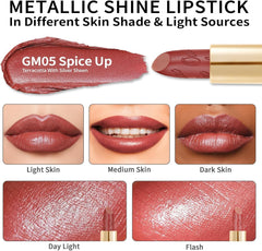 Oulac GM05 lips close-up demonstrates metallic finish and hydrated look