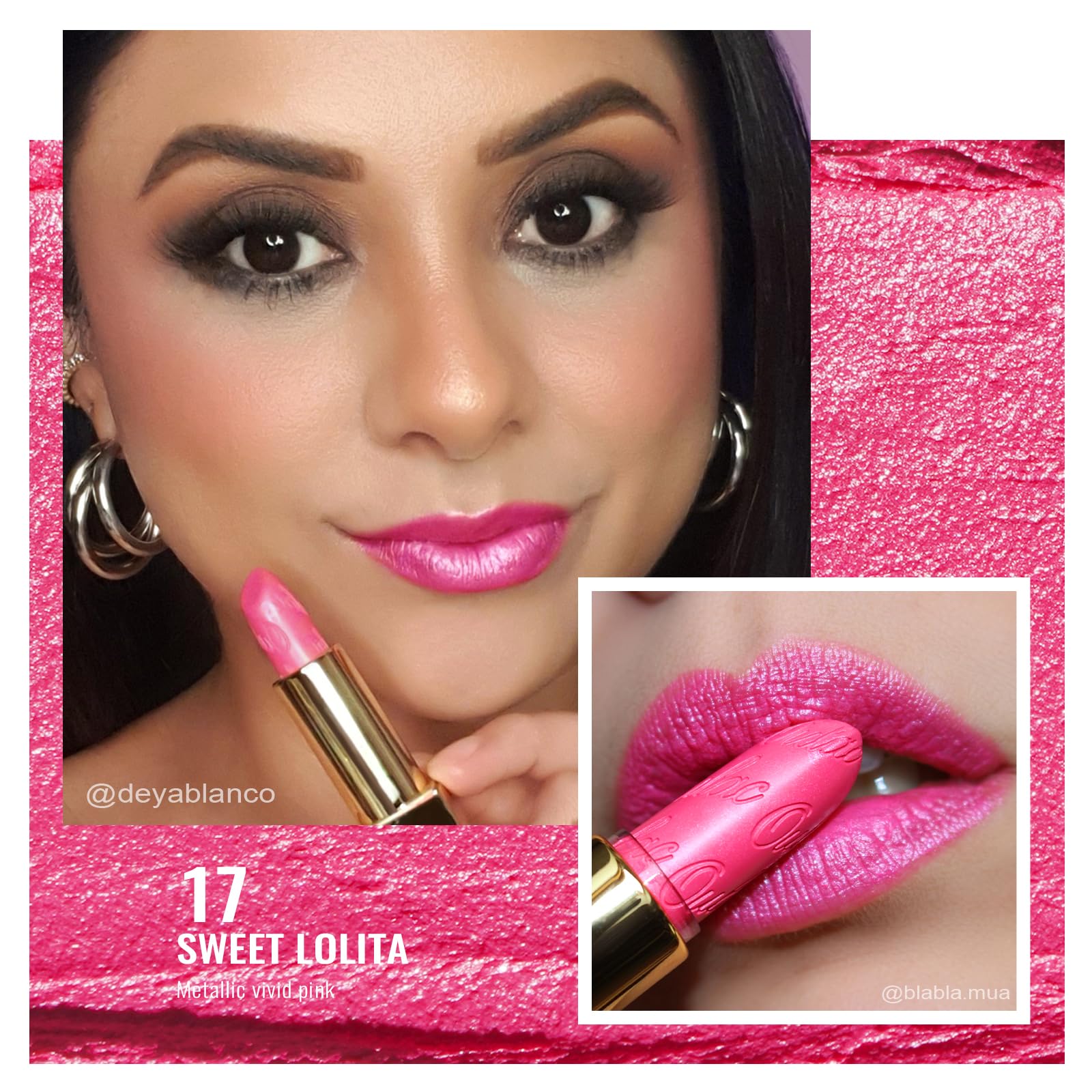 Oulac open bullet revealing hot pink metallic tip for bold color payoff